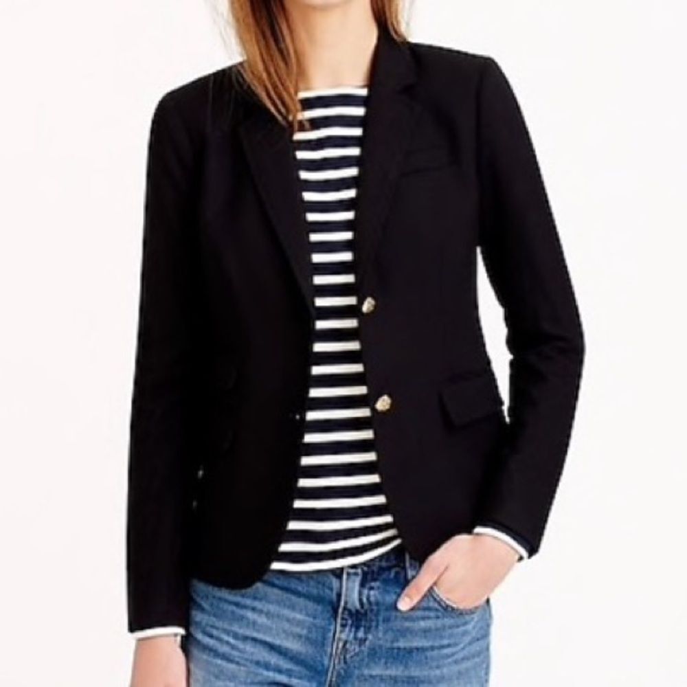 J. Crew Schoolboy Blazer Black Wool Gold Button Jacket Preppy Women’s Size 2